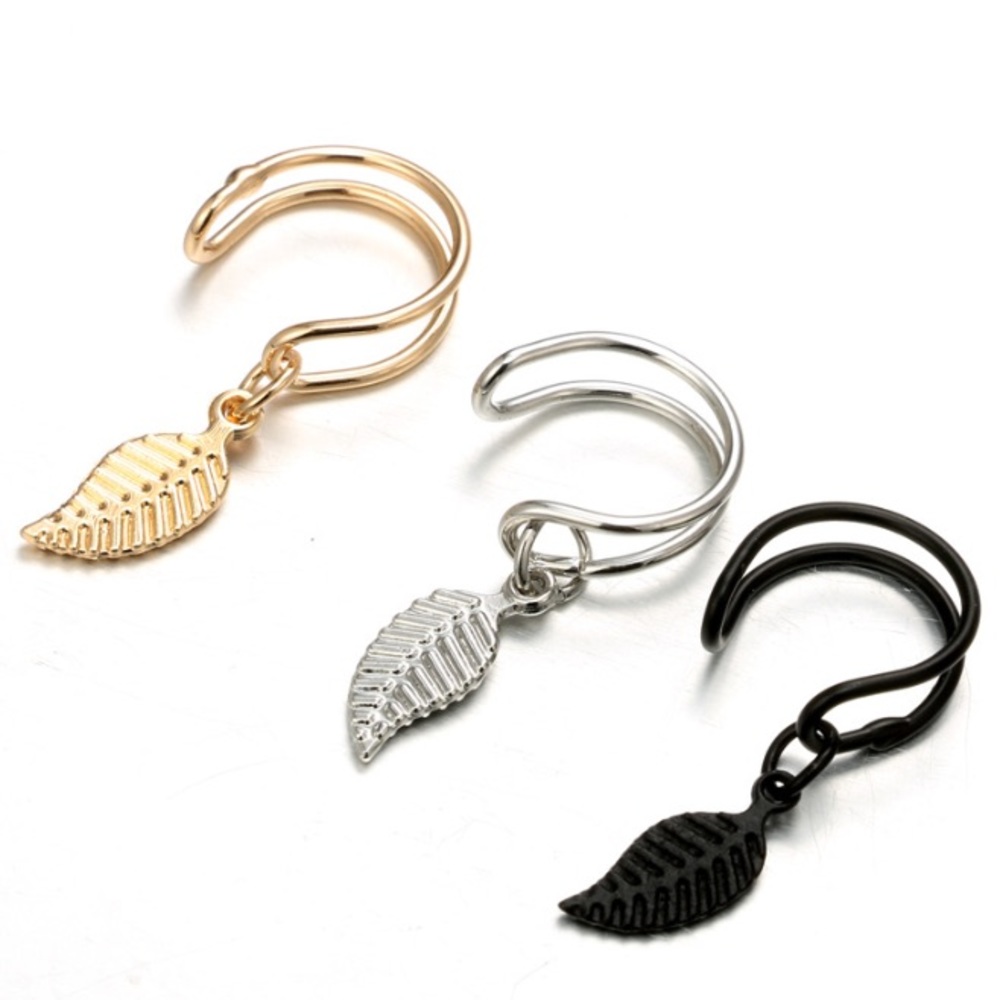 NEW Gold Leaf Ear Cuff Clip Dangle Earring - Picture 3 of 3